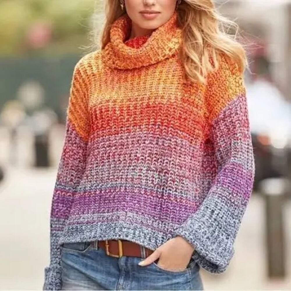 525 America Ombré Cowl Neck Sweater in a multicolor knit size S